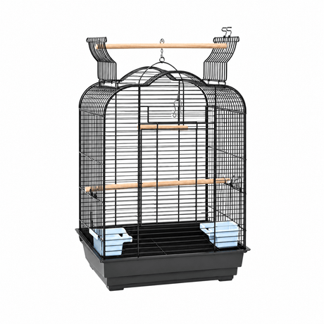 Bird Cage Cockatiel 48 x 36 x 68cm with curved wire roof and wooden perches for comfortable bird housing.
