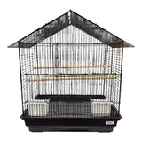 Bird Cage Budgie 48 x 36 x 56cm featuring a classic roof, wooden perches, and front feeding cups.