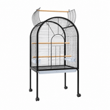 Parrot Cage Black 78 x 60 x 156cm featuring a tall arched enclosure with wooden perches and feeding cups.