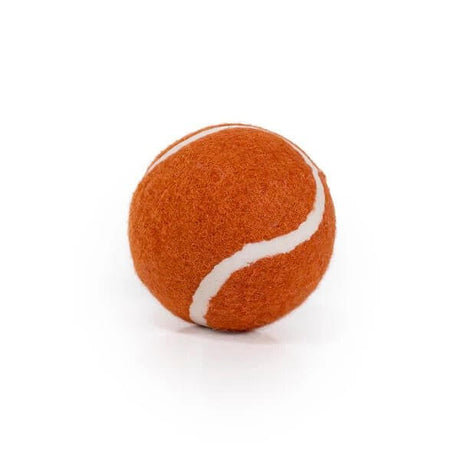 Orange squeaky tennis ball for dogs, perfect for fetch and playtime.