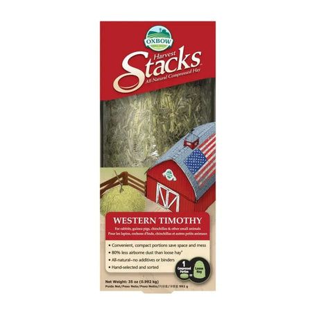 Oxbow Harvest Stacks Western Timothy all-natural hay for small pets like rabbits and guinea pigs.