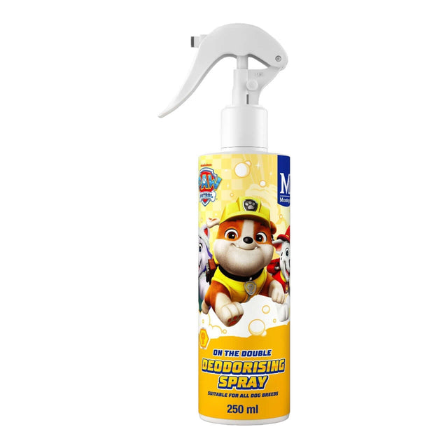 Paw Patrol Aloe and Mint Deodorising Spray 250ml for dogs in a spray bottle featuring Paw Patrol characters.