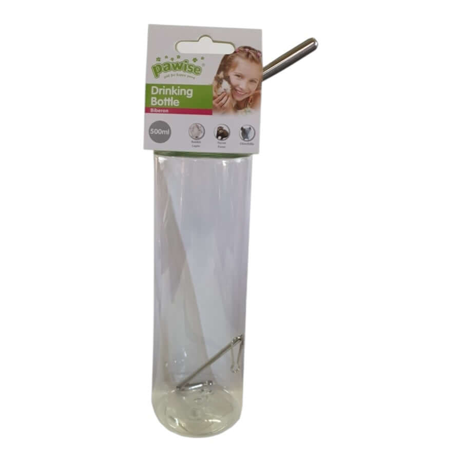 Pawise Drinking Bottle for pets, 500ml capacity featuring a spill-proof design and convenient straw for hydration.