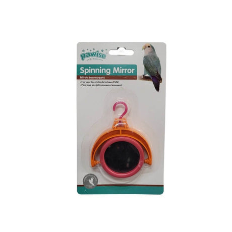 Pawise Spinning Mirror Bird Toy package showcasing colorful design and features for bird entertainment.
