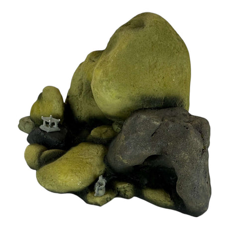 Pebble Rock Mountain Aquarium Ornament with realistic textures in olive-green and brownish-gray hues.
