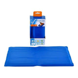 Pet cooling mat in blue with packaging, designed for summer relief and comfort for pets.