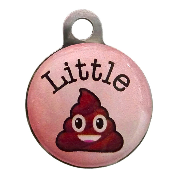 Pet ID Tag - Little Poop design with a playful emoji on a pink background, perfect for fun-loving pets.