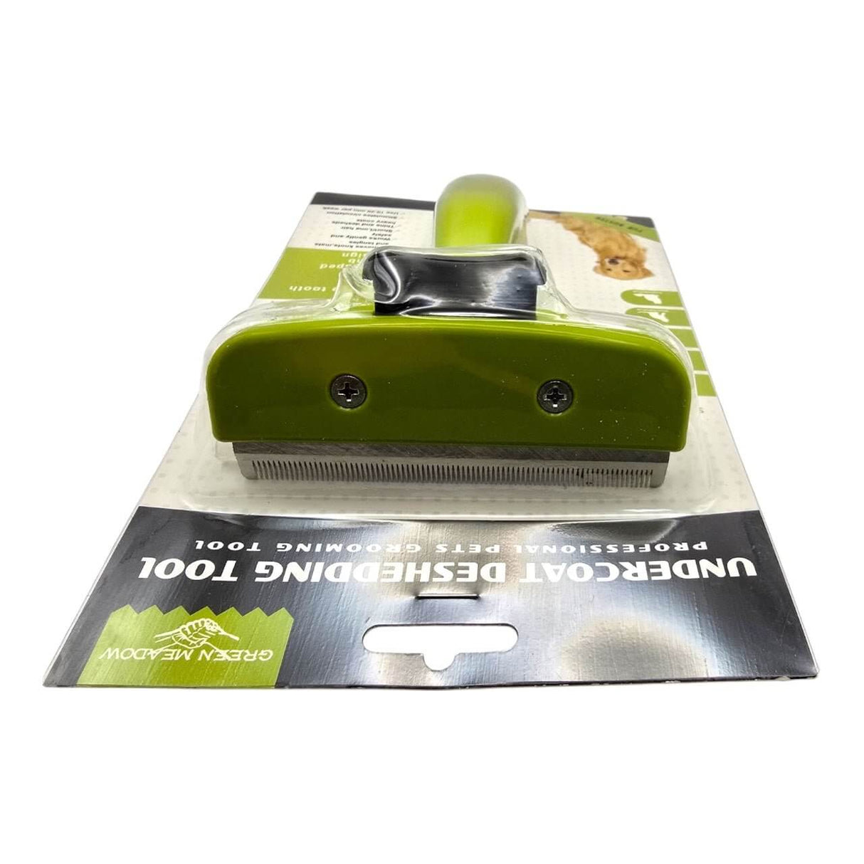 Pet undercoat deshedding tool for effective grooming and coat maintenance, designed for removing loose hair and debris.