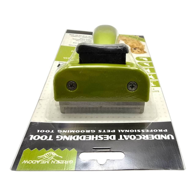 Pet undercoat deshedding tool for effective grooming, promoting a healthy, shiny coat by removing loose hair and debris.