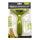 Pet Undercoat Deshedding Tool in green packaging, designed for effective grooming and coat health for pets.