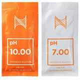 pH 10.00 and pH 7.00 reference solution packets for pH probe calibration, essential for accurate aquarium monitoring.