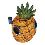 Pineapple Under the Sea Aquarium Ornament in vibrant orange with detailed green leaves, perfect for adding whimsy to fish tanks.