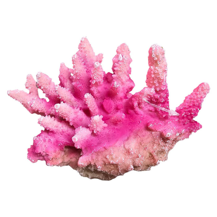 Pink Acropora coral ornament for aquariums, measuring 14.5 x 6.5 x 10cm, enhances underwater decor with vibrant colors.