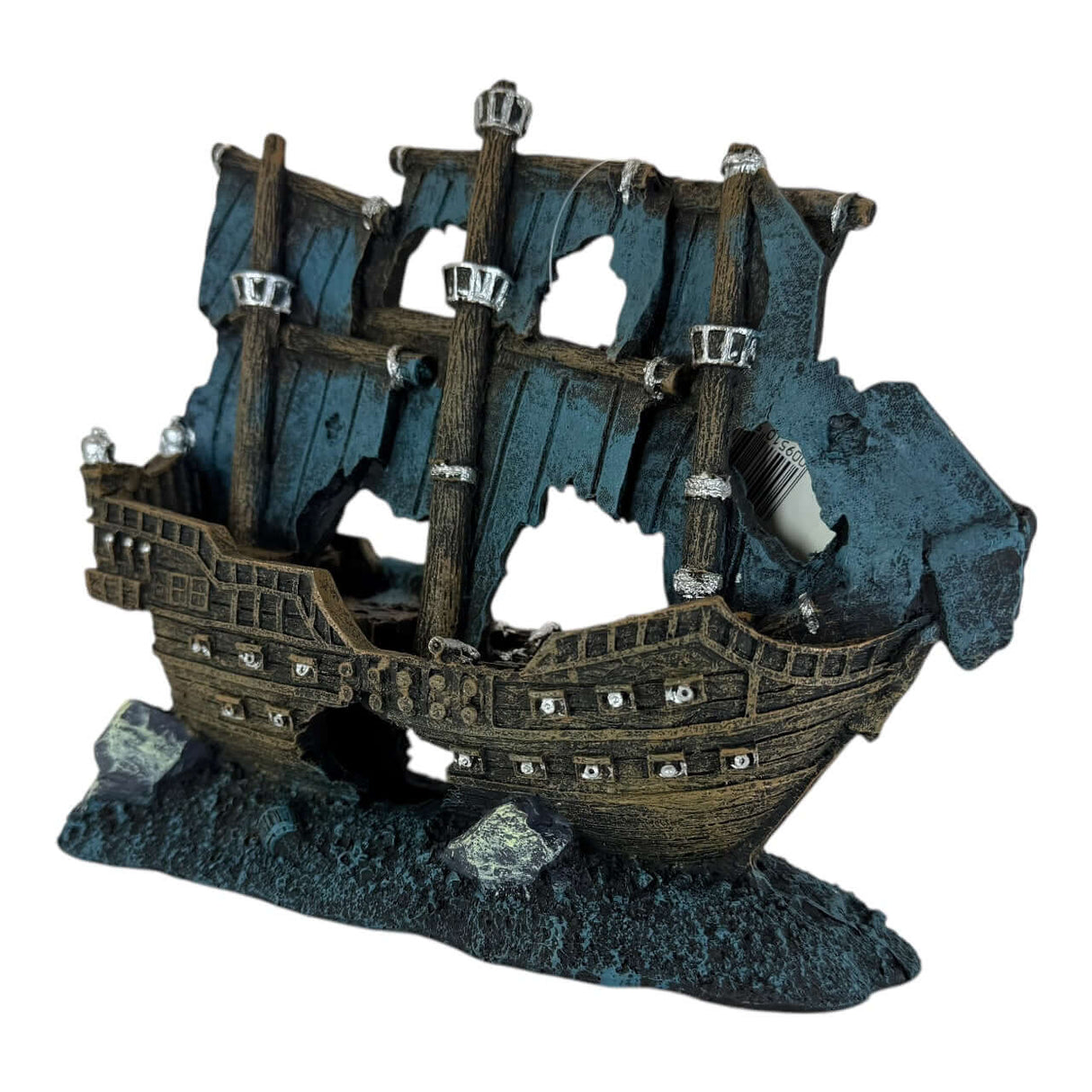 Pirate Shipwreck Aquarium Ornament featuring detailed sunken ship with vibrant colors and realistic wear.