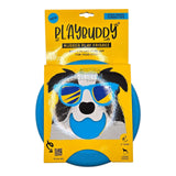 Playbuddy rubber play frisbee designed for dogs, featuring a colorful dog design and suitable for large dogs.