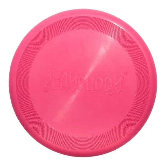 Playbuddy Frisbee in vibrant pink color, perfect for outdoor play and dog entertainment.