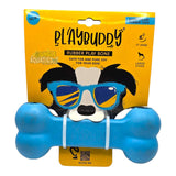 PlayBuddy rubber play bone in blue packaging, designed for safe and enjoyable chewing for dogs.