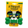 PlayBuddy Rubber Play Bone for dogs; safe, durable, non-toxic chew toy in vibrant green packaging.