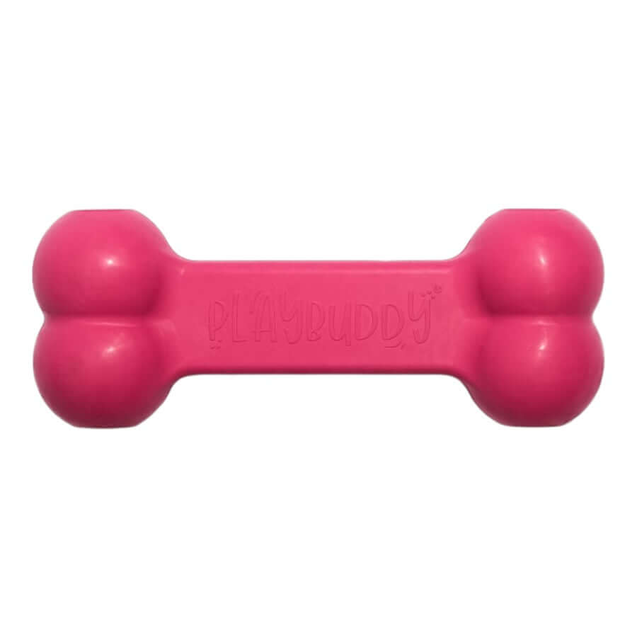 PlayBuddy Rubber Chew Toy in vibrant pink, durable and non-toxic, perfect for keeping dogs entertained.