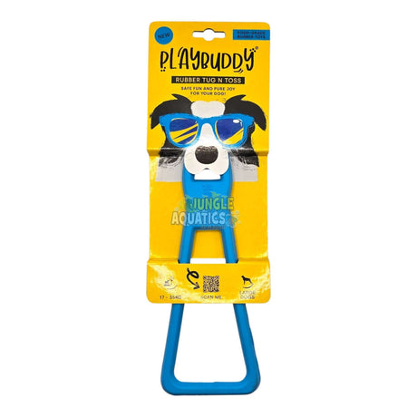 Playbuddy Tug and Toss toy for dogs, rubber tug toy with fun design, perfect for interactive play sessions.