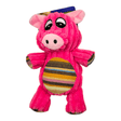 Bright pink plush pig dog toy with striped belly, ideal for chewers and snugglers, perfect for playtime and mental stimulation.