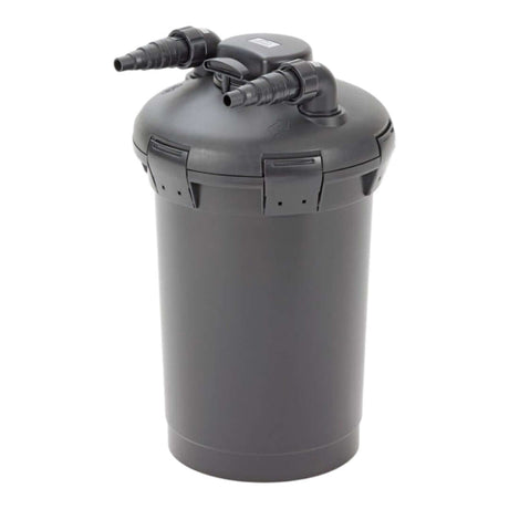 Pontec PondoPress 15000 all-in-one pond filter, featuring dual hose connections for efficient water filtration.
