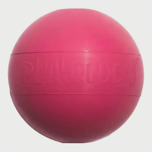 Playbuddy Rubber Ball in pink, designed for fetch, made of safe non-toxic rubber for dogs.