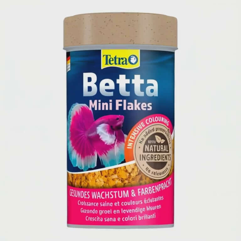 Tetra Betta Mini Flakes food container for Siamese Fighting fish, 100ml, rich in proteins and pigments.