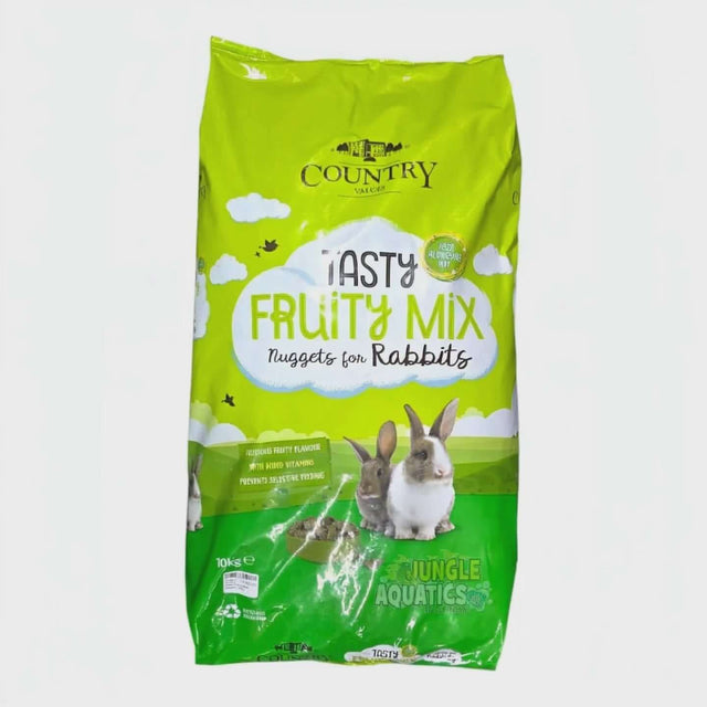 Burgess Country Values Fruity Rabbit Nuggets bag, delicious fruity flavor and essential nutrients for healthy digestion.