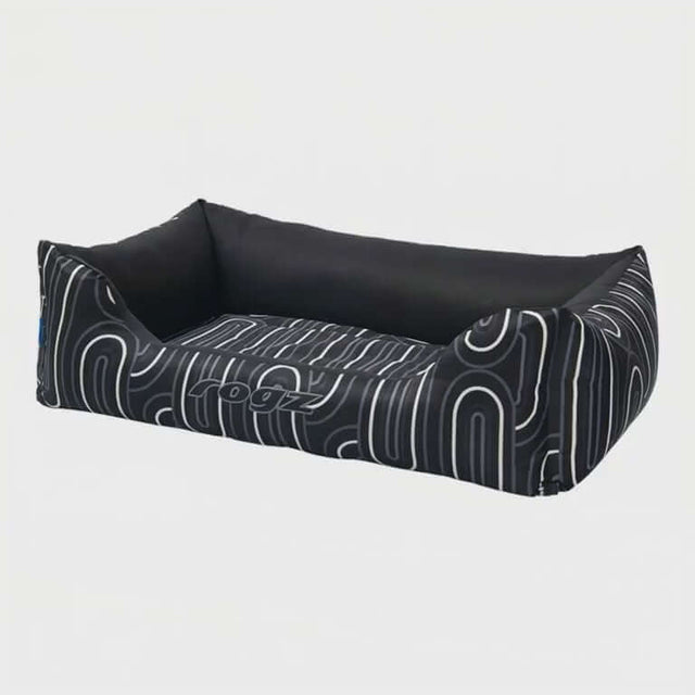 Rogz Graphix Walled Dog Bed featuring bold black and white design for stylish and comfortable pet lounging.