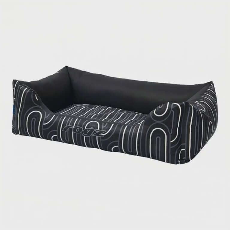 Rogz Graphix Walled Dog Bed featuring bold black and white design for stylish and comfortable pet lounging.