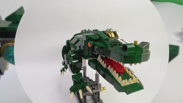 MJI Machinery Crocodile 13056 model featuring detailed design and vibrant green color, showcasing the build quality and creativity.