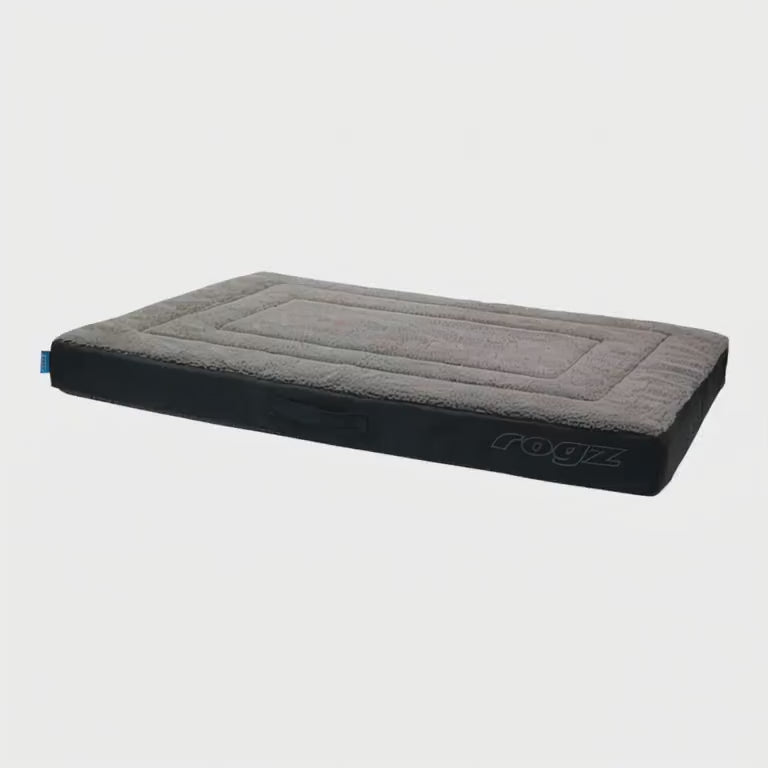 Rogz Outdoor Flat Dog Bed in gray, designed for comfort and durability for outdoor adventures.