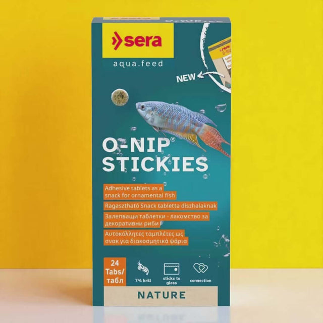 Sera O-Nip Stickies 24 Tablets for ornamental fish, high protein snack, adhesive tablets for easy feeding.