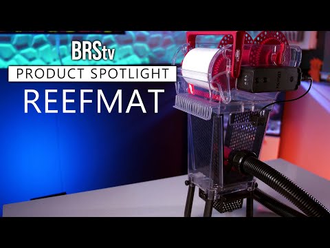 Red Sea ReefMat Fleece Roller Filter displayed on a stand, showcasing innovative design for saltwater aquariums.