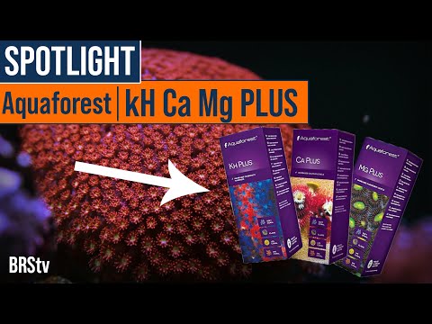 Aquaforest kH Ca Mg PLUS products displayed for reef tank health and coral development on BRStv.
