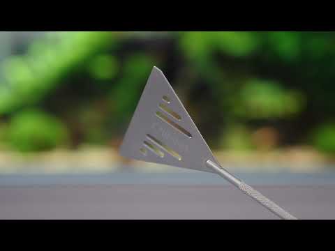 Chihiros Sand Flattener with cutout design for water flow, made from 304 stainless steel, 34cm long, gray color.