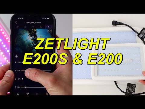 Zetlight E200 Algae Lights displayed alongside a smartphone controller for optimal aquarium lighting.