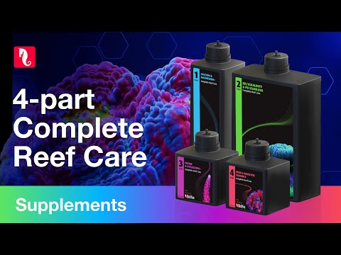 Red Sea 4-Part Complete Reef Care Dosing System bottles for coral growth and reef health supplements
