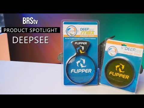 Flipper lenses for DeepSee magnified viewer, showcasing product packaging for coral viewing enhancement.