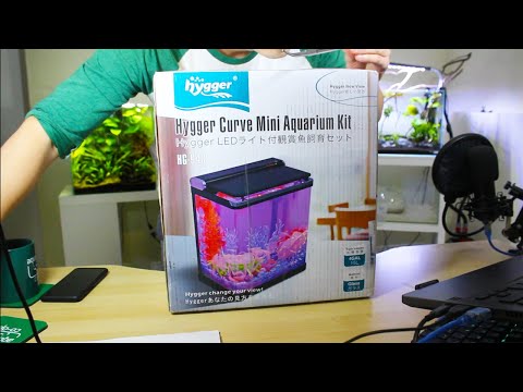 Hygger Curve Mini Betta Aquarium Kit packaging showcasing modern design and vibrant fish themes.