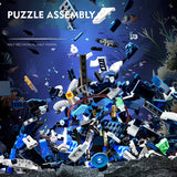 MJI Machinery Mobulidae 13057 building blocks scattered for creative puzzle assembly in an underwater theme.