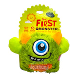 Q-Monster Bounce Ball Dog Toy featuring a plush green monster with a funny face, perfect for endless dog play.