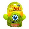 Q-Monster Bounce Ball Dog Toy featuring a plush green monster with a funny face, perfect for endless dog play.