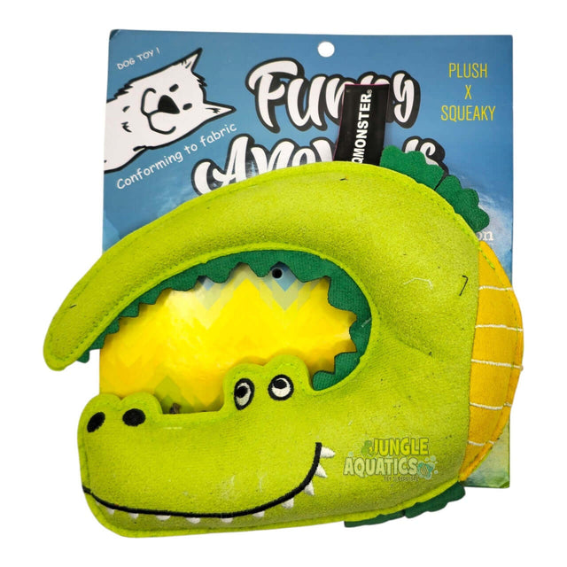 Q-Monster Dog Toy Alligator plush toy with squeaker, perfect for fetch and play.