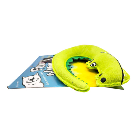 Q-Monster Dog Toy Alligator plush dog toy in green with squeaker for interactive playtime.