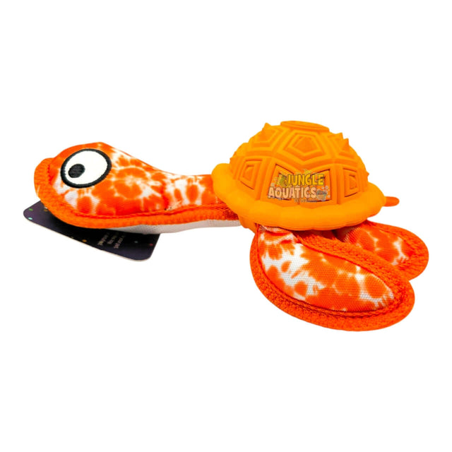 Q-Monster Dog Toy Turtle bright orange durable chew toy for dogs, featuring a rubber shell and soft limbs for play.