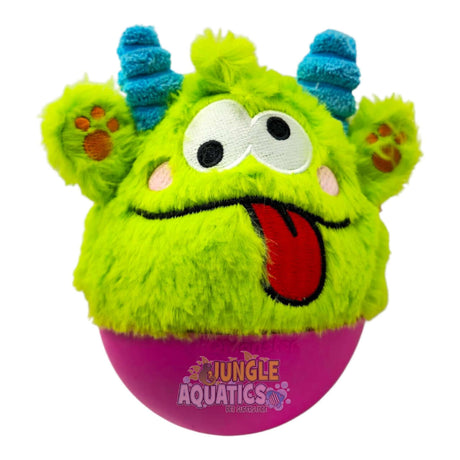 Q-Monster Wobbly Ball Dog Toy featuring a playful monster design with bright colors and a durable ball base.