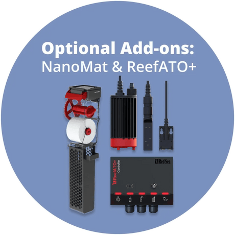Optional add-ons NanoMat and ReefATO+ for Red Sea Max NANO G2 XXL Cube Complete Reef Aquarium System 200L.