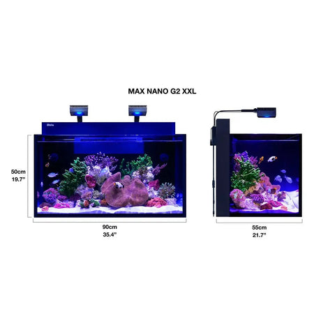 Red Sea Max NANO G2 XXL Cube Complete Reef Aquarium System 200L showcasing vibrant coral and marine life.
